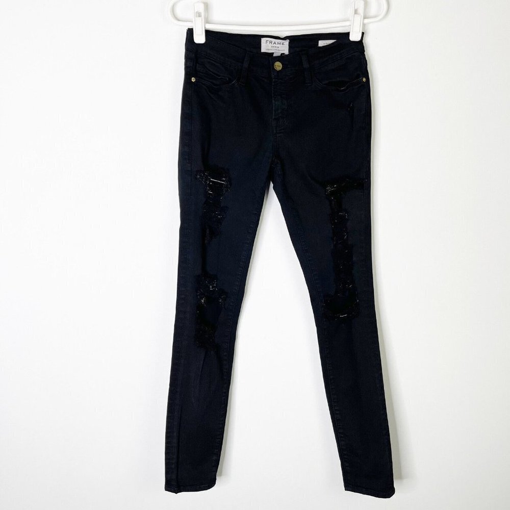 Frame Le Skinny De‎ Jeanne Jeans Women’s Size 26 Black Distressed